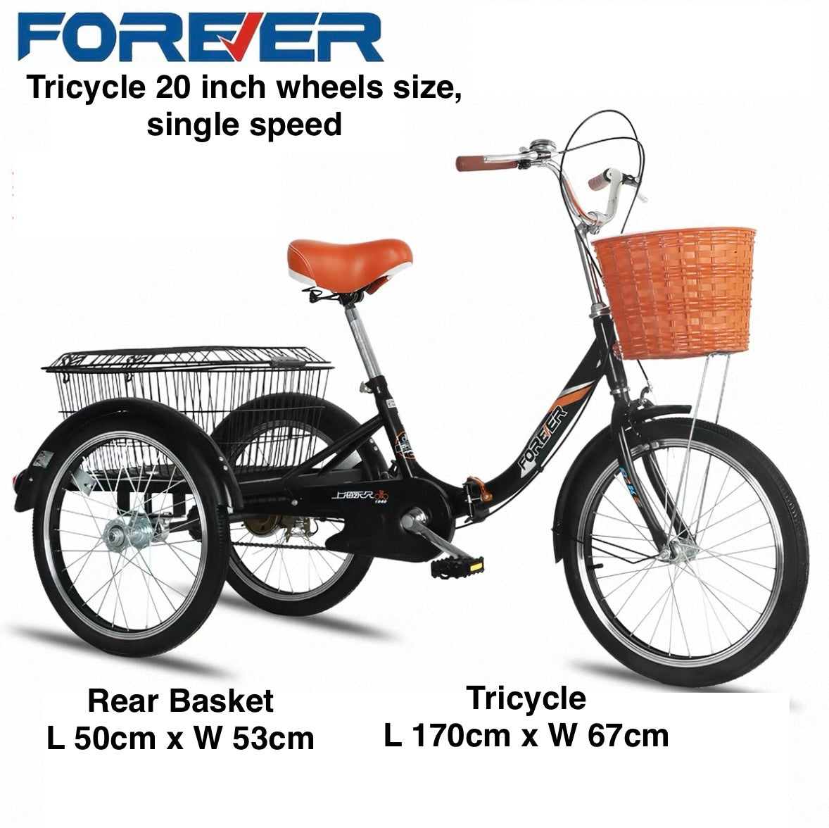 Forever 20 Inch Tricycle Black Single Speed (Pre-order)
