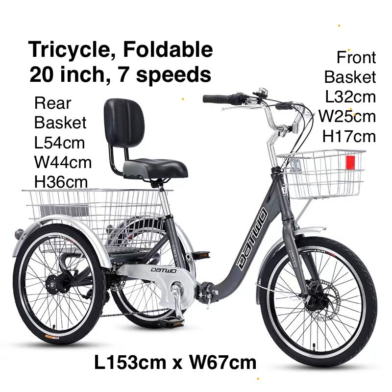Foreknow 20 Inch Tricycle Gray 7 Speed Foldable Bike
