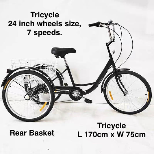 T-Max 24 Inch Tricycle Black 7 Speed (Pre-order)