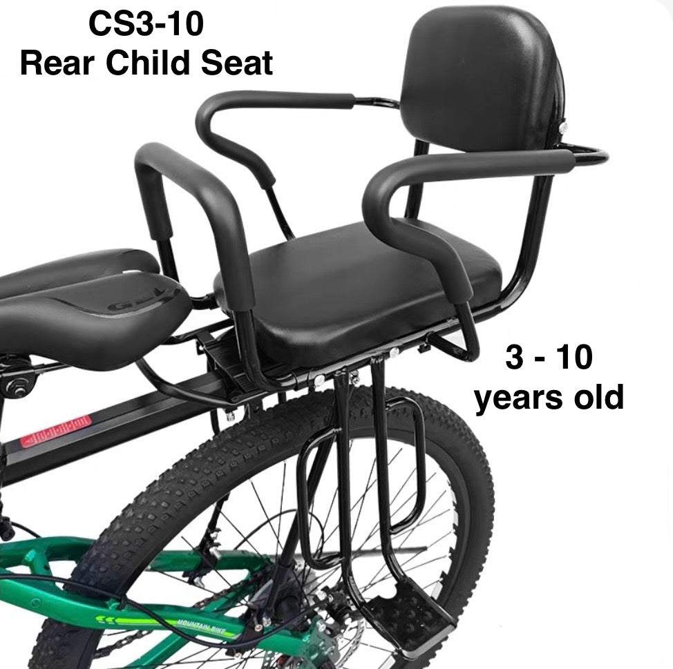 Bicycle Child Back Seat Model CS3-10 (Black) with Armrests and Footrest