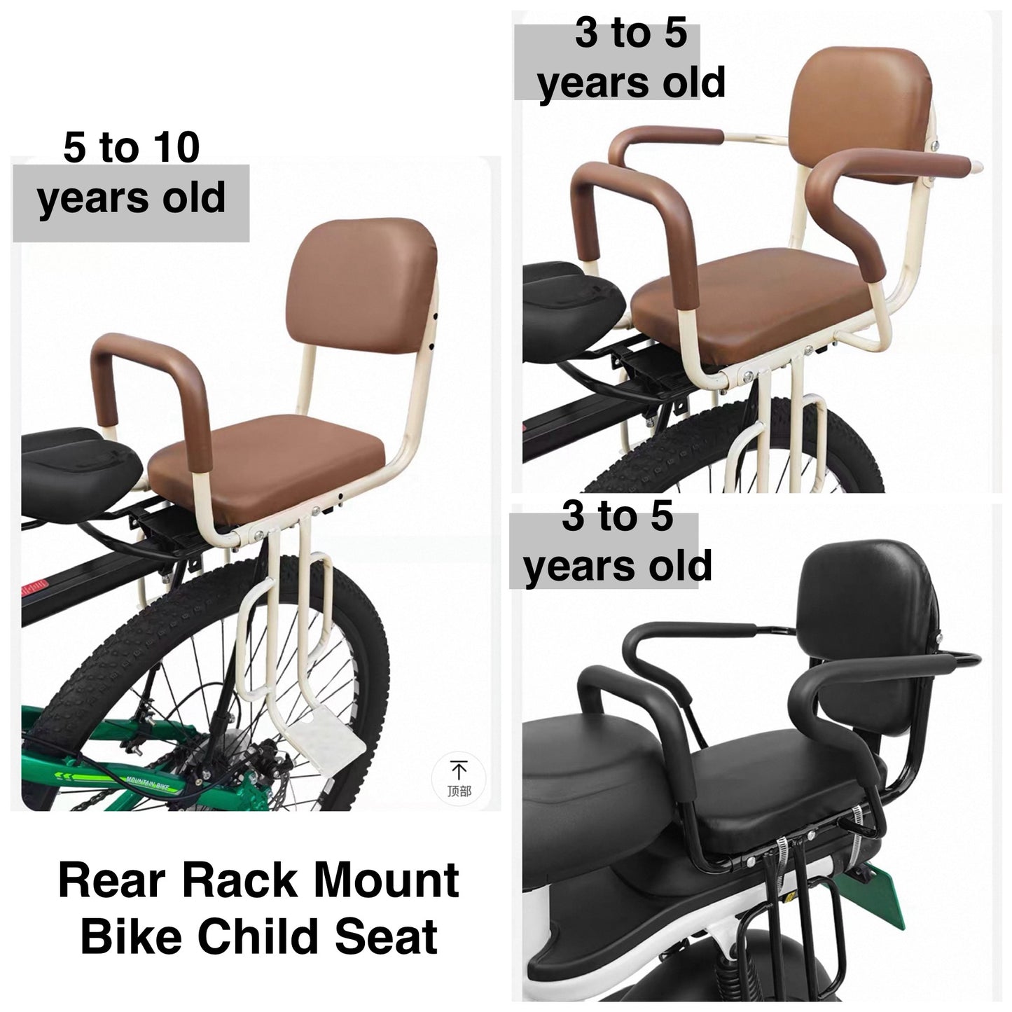 Bicycle Child Back Seat Model CS3-10 (Black) with Armrests and Footrest