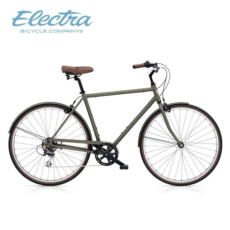 ELECTRA LOFT CLASSIC CITY BIKE 28 INCH MATTE ARMY GREEN 7 SPEED + FREE HEADLIGHT AND BIKE LOCK Q5