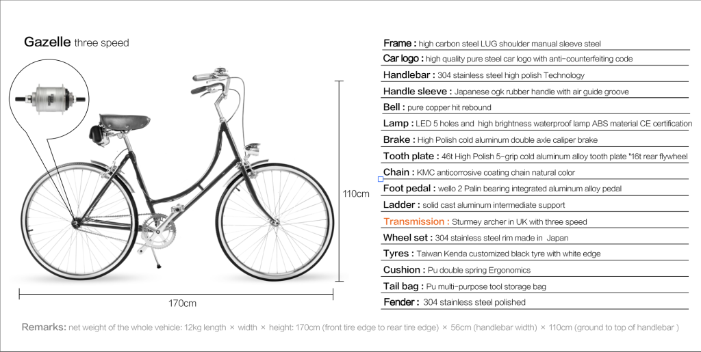 GAZELLE Classic (Last Display- as is condition) 26 Inch Cream White 3 Speed + Free Bike Lock and Free Ride Rear Rack