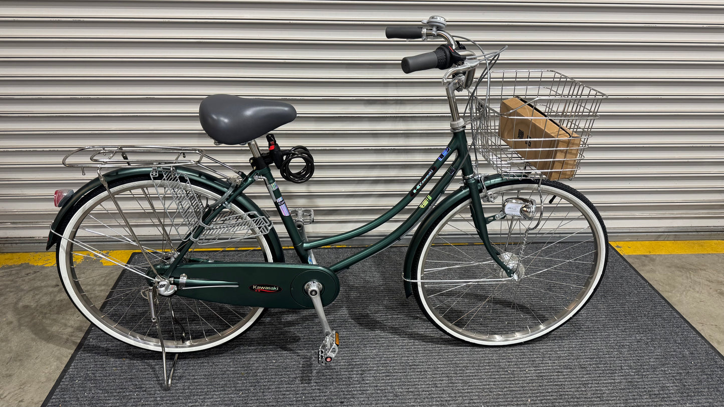 KAWASAKI 24 INCH 3 SPEED DARK GREEN + FREE BIKE LOCK, MINI TOOLS AND AIR PUMP