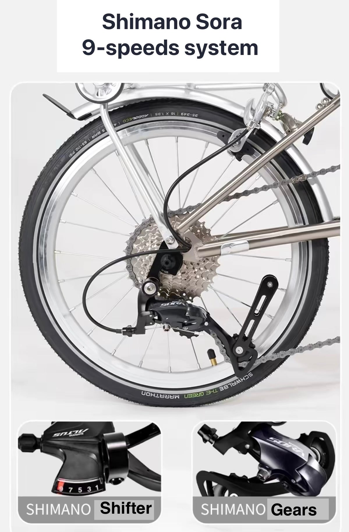 FootLoops T-16 Trifold bike 16 Inch 9 Speeds Silver + Free Bike Lock