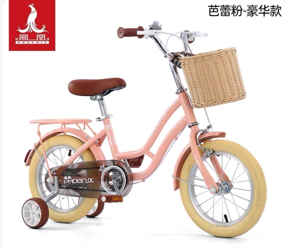 Phoenix 12 inch Sweet Pink with training wheels and front basket