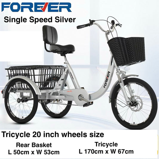 Forever 20 Inch Tricycle Silver Single Speed (Preorder available end Oct)