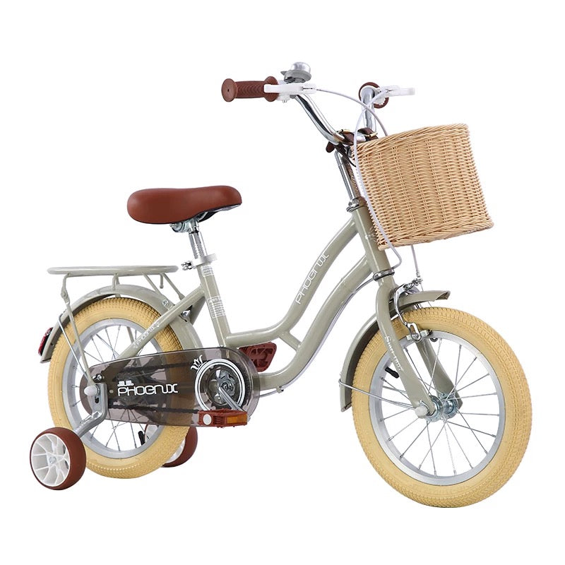 Phoenix 14 inch Classic Gray with training wheels and front basket