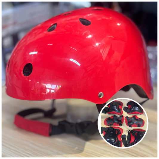 CN Junior Helmet & Knee Pads - Red 50-54cm