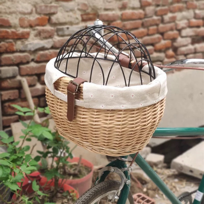 Bicycle Pet Rattan Basket - Head Tube or Handle Bar Mount Type