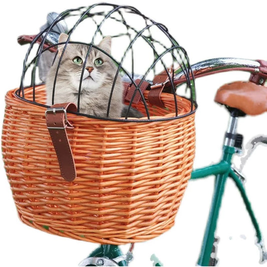 Bicycle Pet Rattan Basket - Head Tube or Handle Bar Mount Type