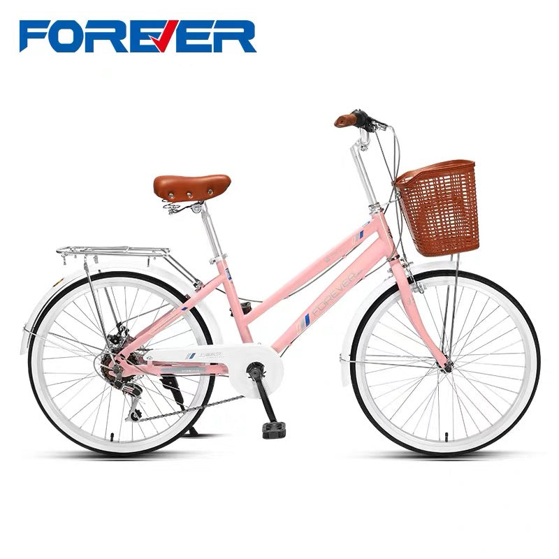 FOREVER CLASSIC CITY BIKE 24 INCH PINK 6 SPEED